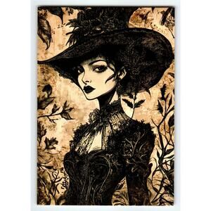 Vintage Gothic Halloween Lady Art Postcard 5.5 x 4 Chrome Litho
